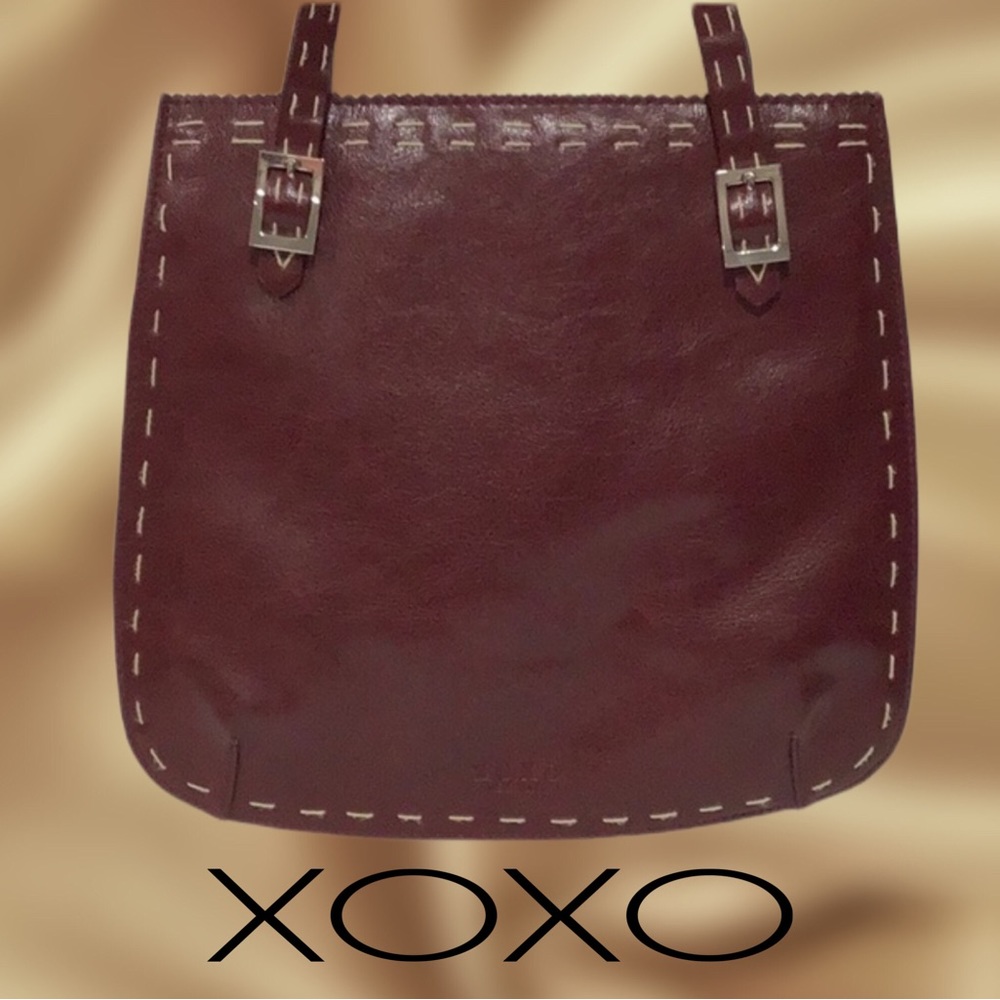 XOXO Shoulder Bag, Brown‎ with Tan Top-Stitching